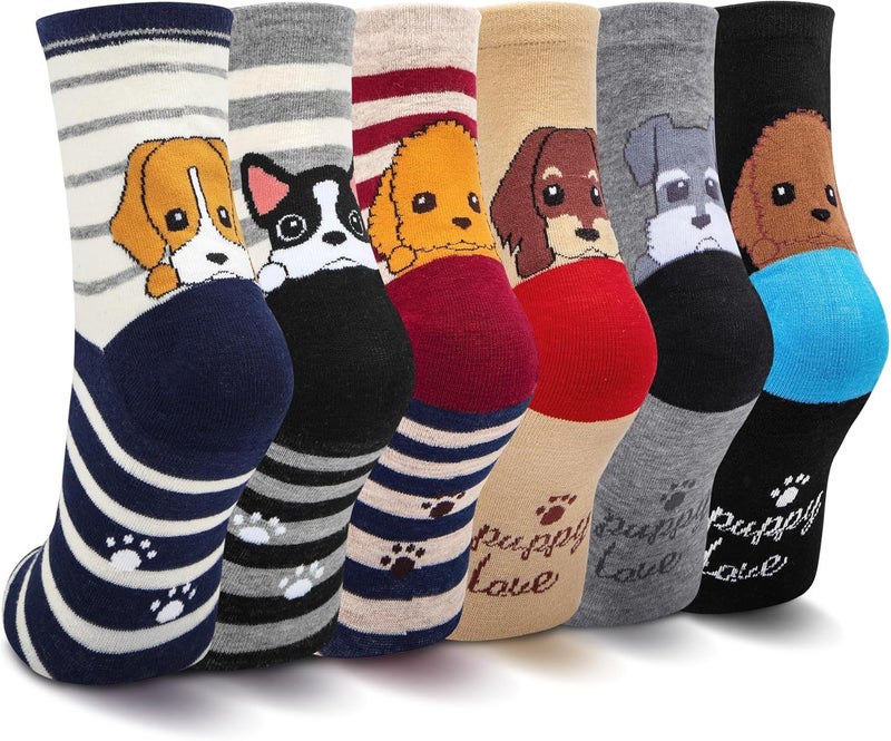 Socksfad Store 5-6 Pairs Women's Cute Cat Socks Gifts, Funny Novelty Animal Print Crew Cotton Socks Christmas Gifts for Women Girls - Image 1